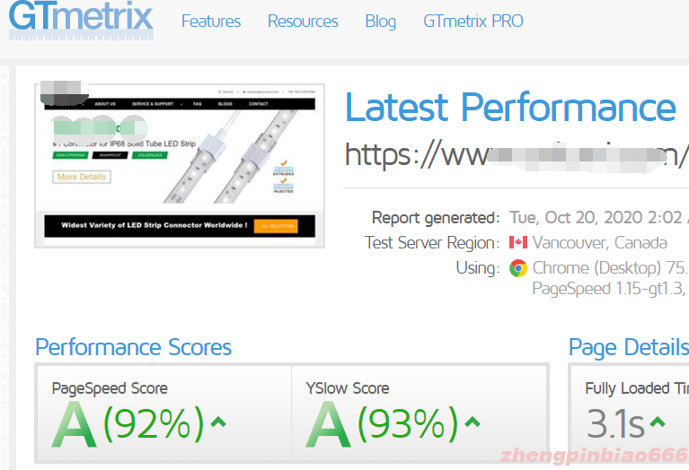 WordPress网站优化提速GTmetrix评分AA级